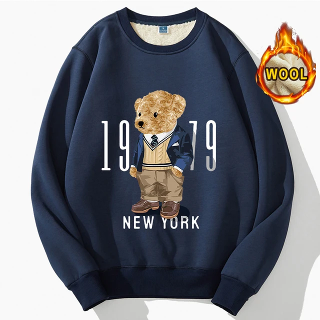 Creative Fashion Gentleman Teddy Bear Sweatshirt Autumn/Winter Thickening Plus-size Men and Women Hoodies Lovers Hoodie S-4XL as photo