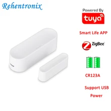 USB Power Adapter , CR123A Battery Powered Anti-Tamper ZigBee Door Window Contact Sensor Tuya Powered Smart Life APP Control