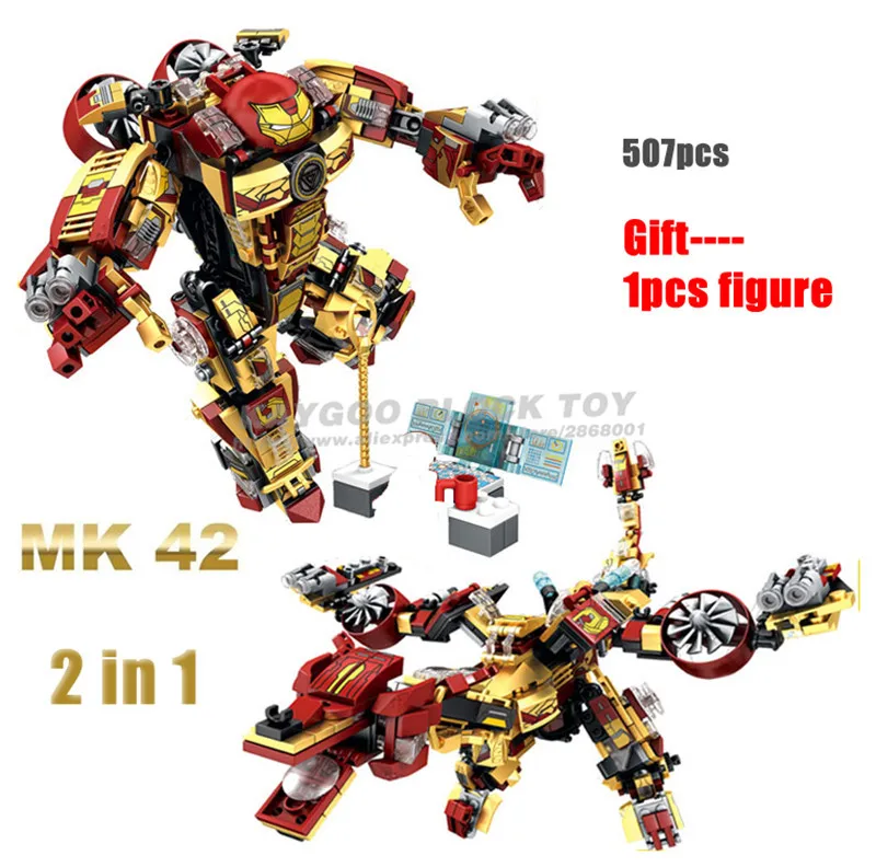 Строительные блоки Tony Stark Armor Hulk Infinity Hulkbuster военный аппарат MK44 патриот с фигурками