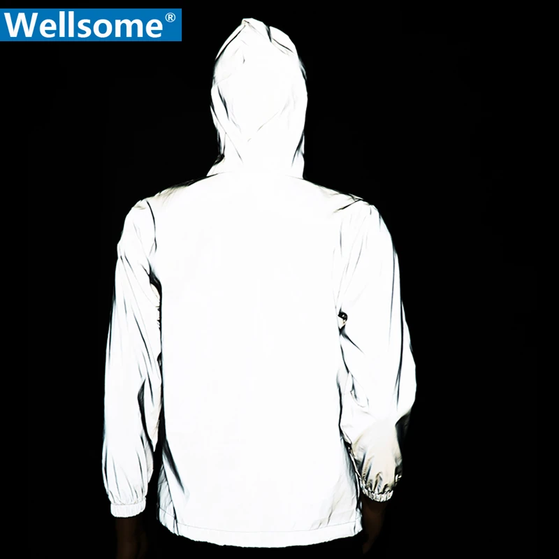 Reflective Jacket Windbreaker Coat Men Harajuku Shiny Women Hooded Streetwear Night Long-Sleeved