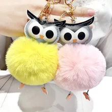 New Style Faux Rex Rabbit Fur Adorkable PU Leather Owl Furry Ball Keychain Pendant Bag Pendant Promotional Gift