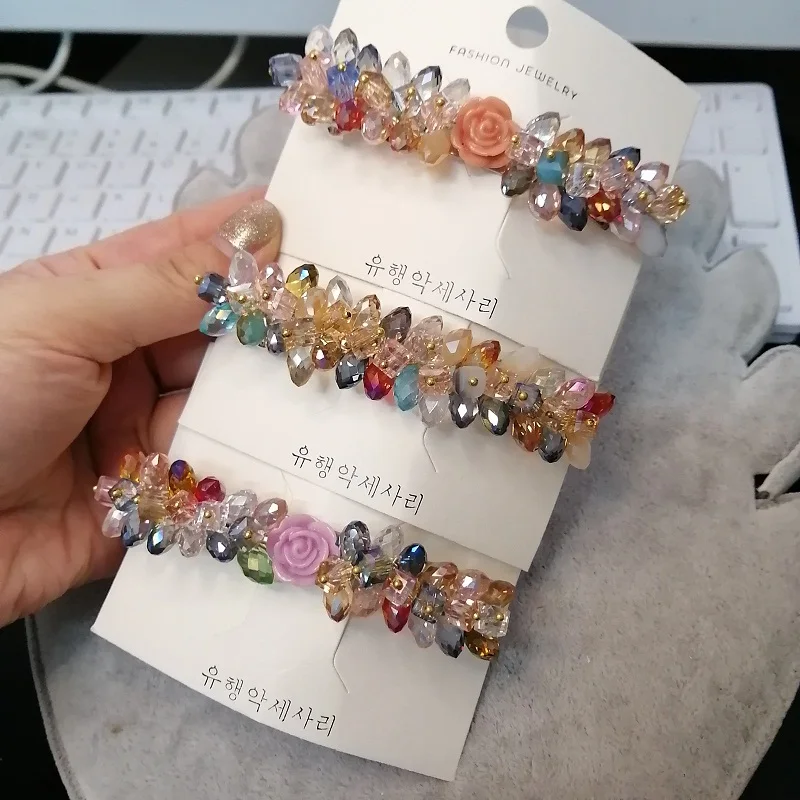 Korea Crystal Colorful Flower Hair Clips Barrettes Women Ins Street Girls All Match Sweet Hairpin Spring Clip Hair Accessories