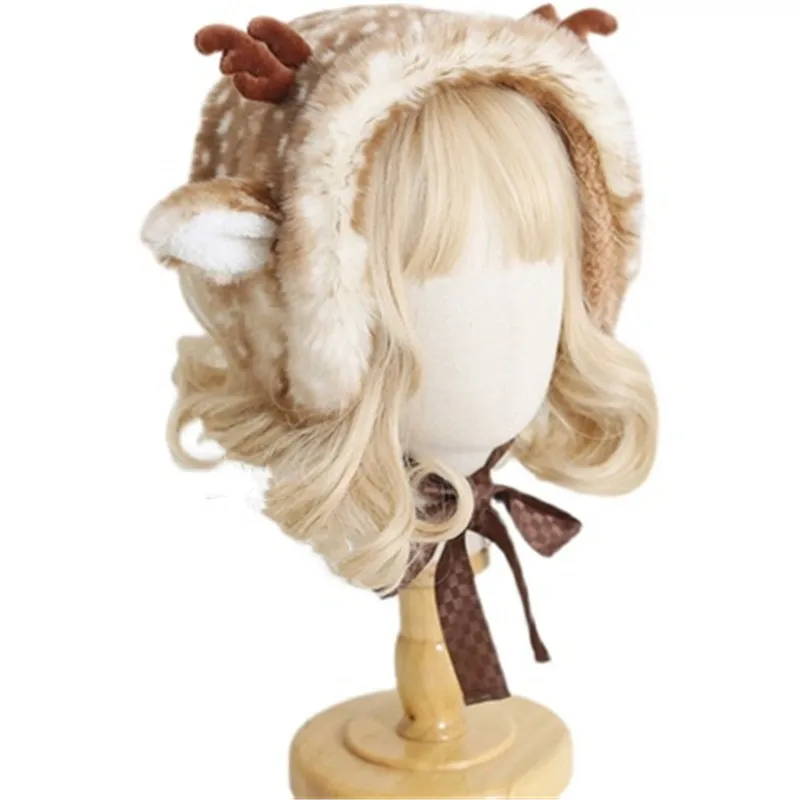 

Women Girl Sika deer plush beret lamb wool Lolita hand-made Japanese Soft Sister Beret Lolita Girl Sweet Cute All-match