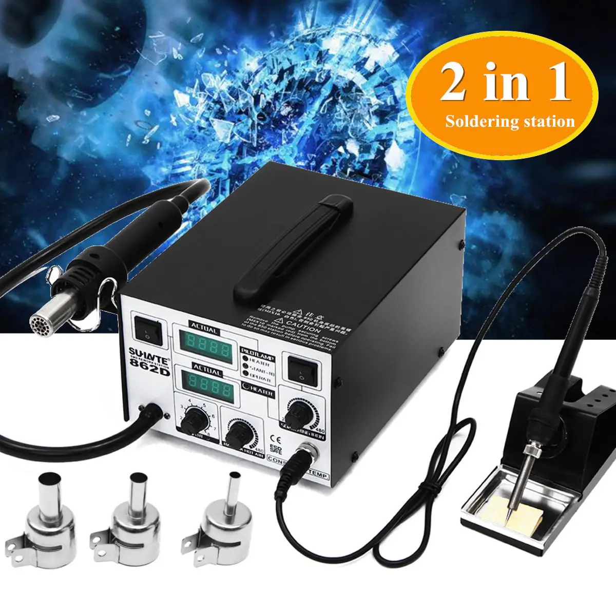 

2 in1 862D Soldering-Rework-Station Iron Rework Stations SMD Hot Air Desoldering Hot With LED Digital Display