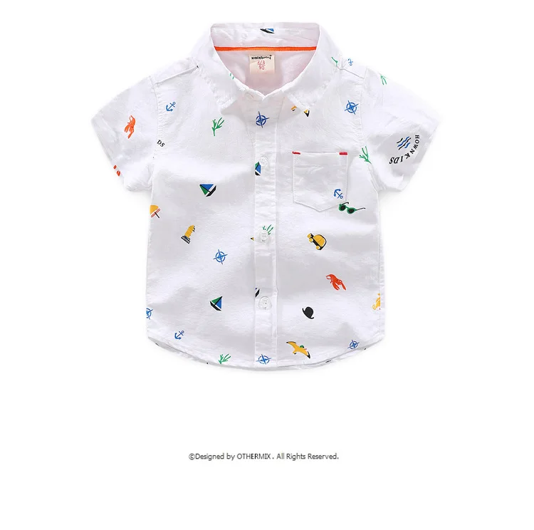 Рубашка с короткими рукавами для мальчиков, новинка года, Стильная летняя детская повседневная рубашка в Корейском стиле с мультяшным принтом, поколение