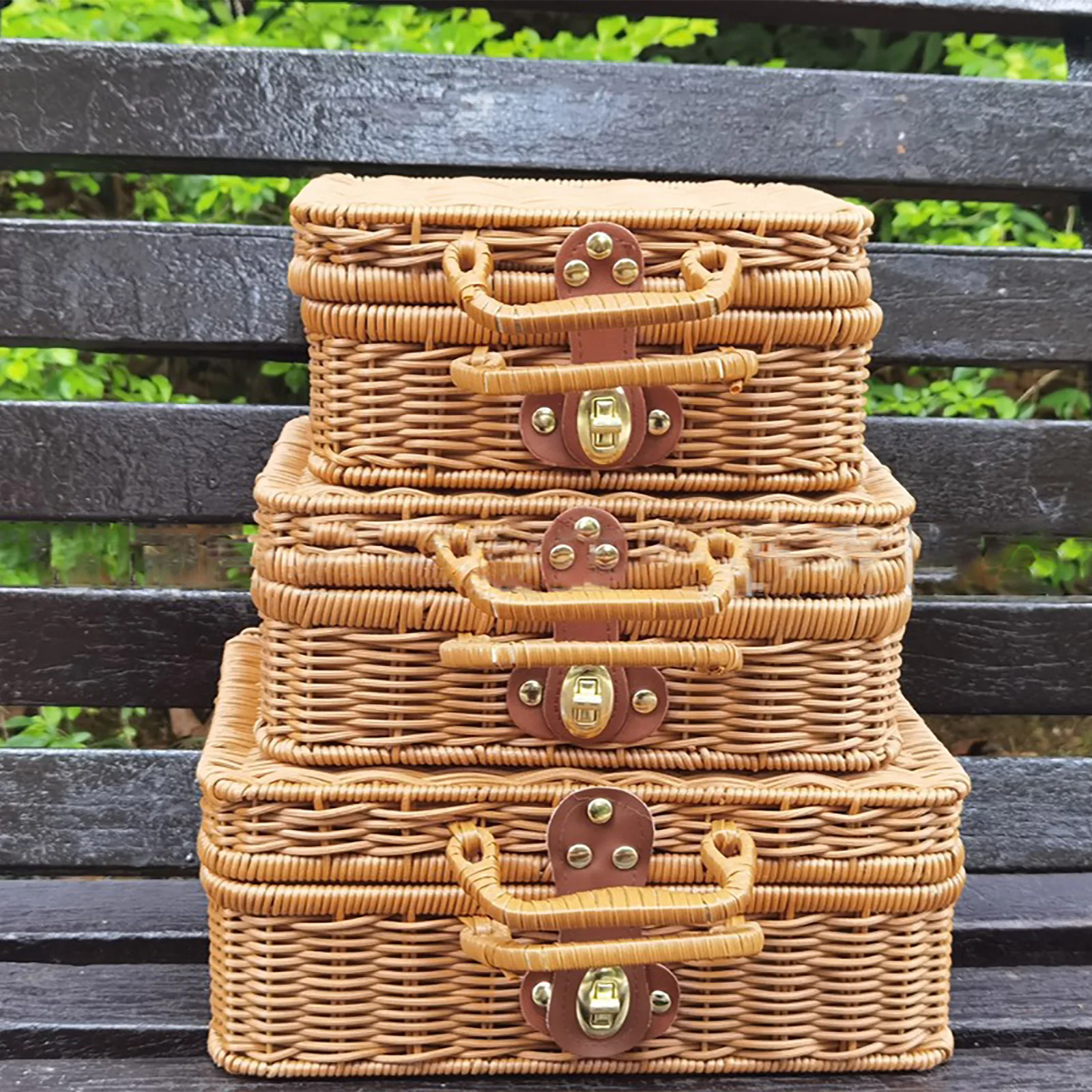 Vintage Handmade Rattan Woven Storage Case Portable Makeup Travel Picnic Luggage Basket Holder Suitcase Sundries Organizer Box 3