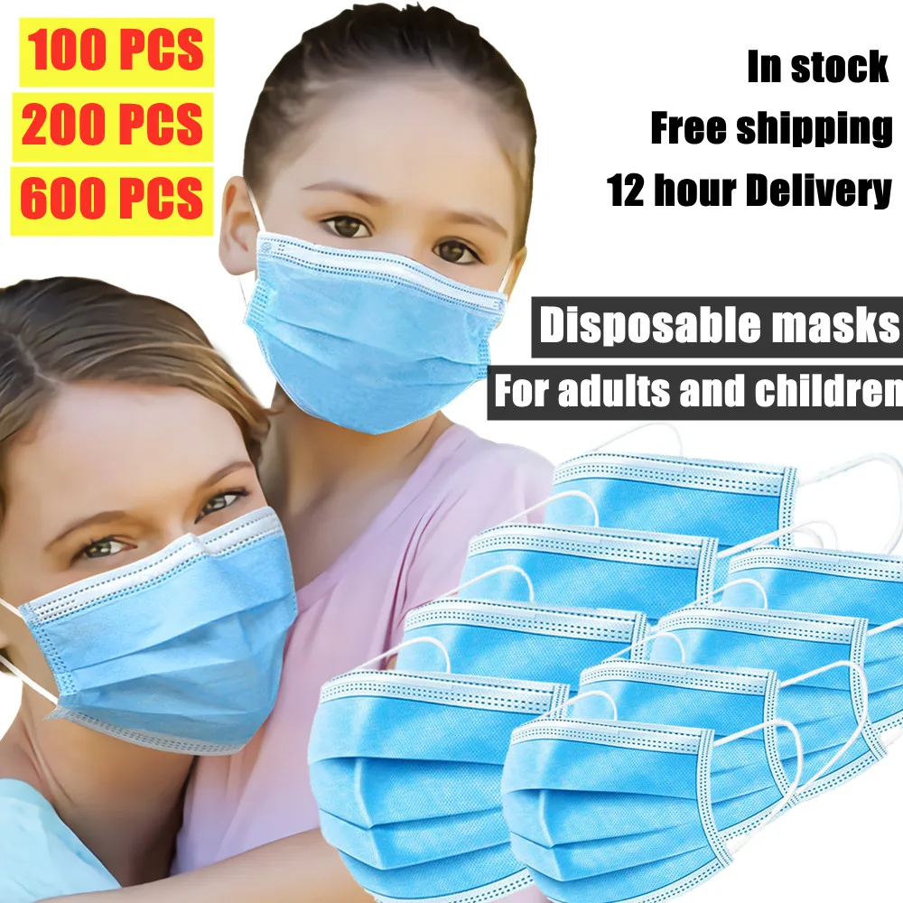 

5-600PCS Disposable Face Mouth Mask 3 Layers Adults Kids Mascarillas Quirurgicas Homologadas Masque Chirurgical Non-woven Filter