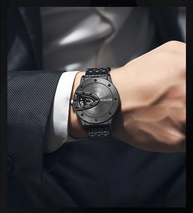 Luxury BESTWIN Brand Trend Cool Men's Wrist Watch Stainless Steel Technology Fashion Quartz Watch For Men 2021 Relogio Masculino