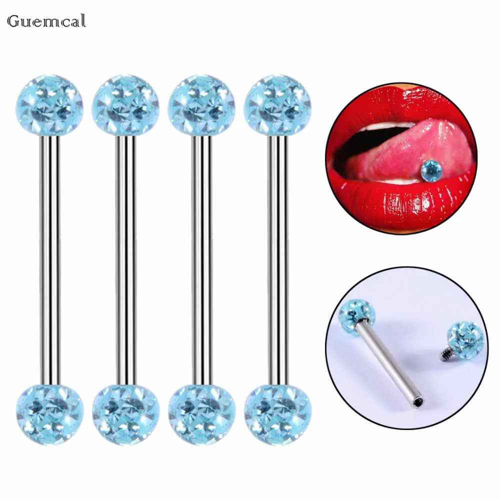 Guemcal 4pcs Hot-selling Simple Magic Color Ball Straight Threaded Tongue Nail Human Body Piercing Jewelry