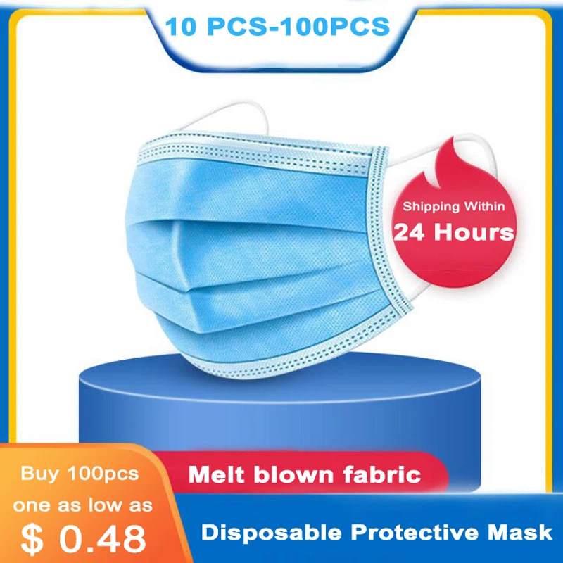 

100pcs 3 Layers Anti-Dust Dustproof Disposable Earloop Face Mouth Masks Facial Protective Prevent bacteria Cover Mask