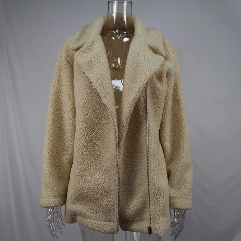 Мягкая теплая плюшевая куртка женская зимняя куртка с отложным воротником на молнии из флиса женские пальто Осенняя уличная женская верхняя одежда
