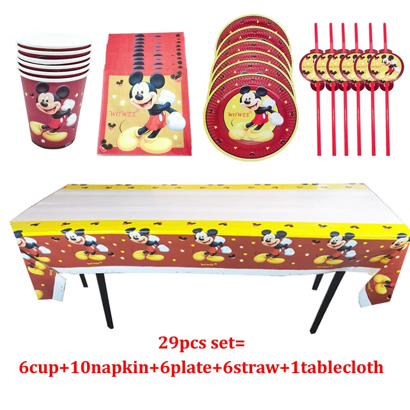 

Red Mickey Mouse Children's Theme Birthday Party Arrangement Decorative Paper Cup Draw Flag Tablecloth Disposable Party Supplies