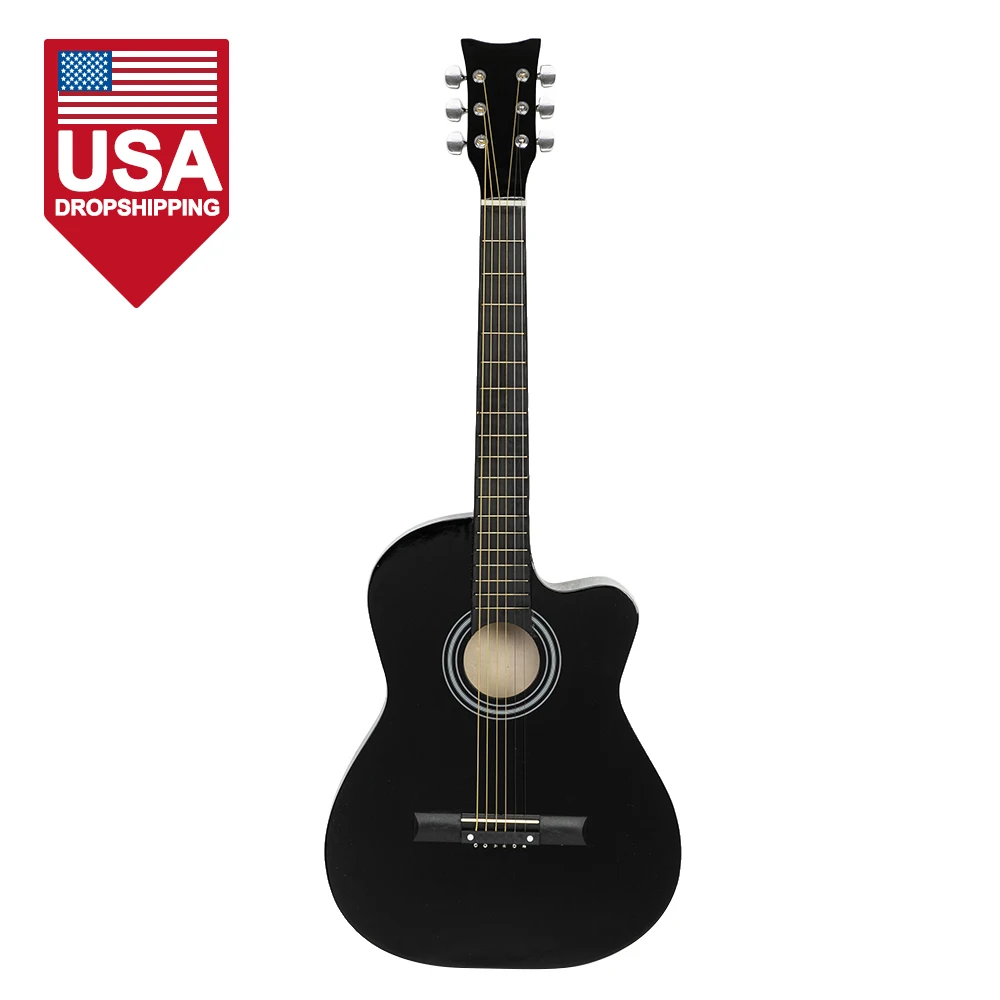 

38 inch Spruce Front Cutaway Folk Guitar with Bag & Board &Belt & Liquid Crystal Tuner & Strings Set Black