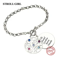 StrollGirl 925 пробы серебряный круглый кулон браслеты камень рождения индивидуальная гравировка имя Древо жизни браслет на заказ ювелирные изделия