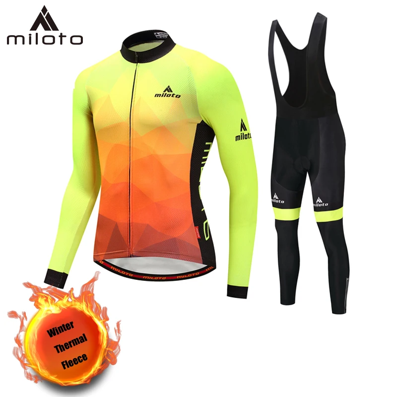 

Miloto Men'S Cycling Jersey Set Winter Thermal Fleece Long Sleeve Sportswear Bike Racing Jersey Suit Men Cycling Team Bicycle
