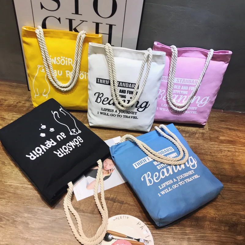 

New Art Canvas Bald Mori Girl Student Bag Single Shoulder Rope Handbag Korean Bag Tote
