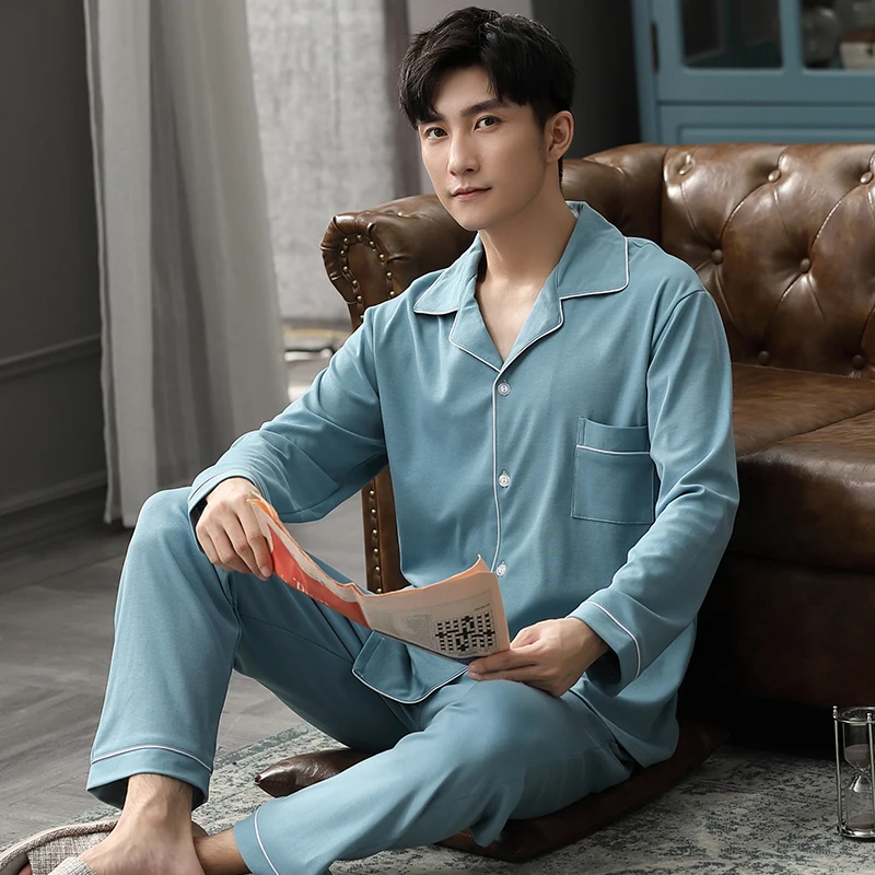 Winter Pure Cotton Pajamas for Men Solid Pyjamas 2 Pcs Suit Man's Home Bedroom Clothes Sleepwear 100% Real Cotton High Quality