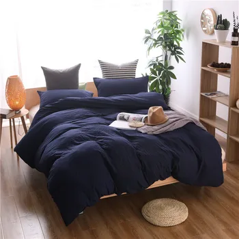 

Bedding Set Textile Modern Solid Color Microfiber Washed Cotton Bedclothes Navy Blue Pillowcase Duvet Cover Sets