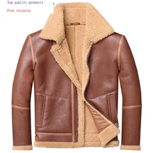 Новинка, мужская куртка из натуральной кожи, Ретро стиль, Осень-зима, овчина, пальто, овчина, шерстяная куртка с мехом, Мужская M1903 KJ3214