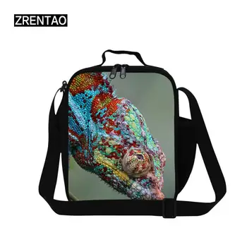 

Personalized 3D Animal Green Lizard Print School Boys Girls Lunch Cooler Bag Shoulder Strap Lunchbox For Kindergarten Baby Gifts