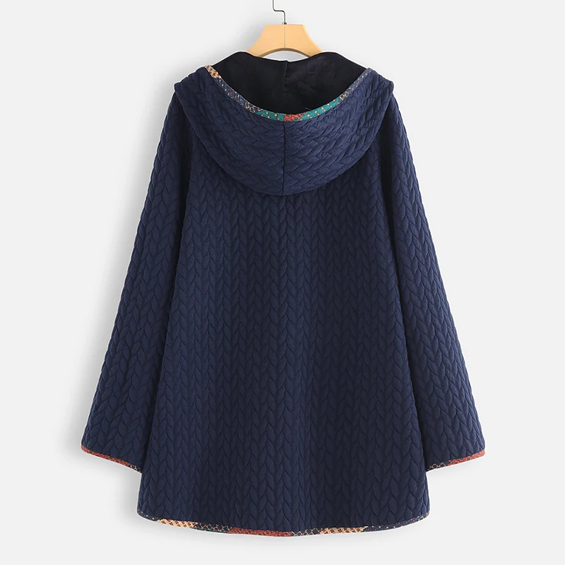Hot Sale Womens Warm Casual Loose Hooded Ladies Long Sleeve Pocket Large Size Coat Jacket Winter Woman Button Hooded Coat 2019
