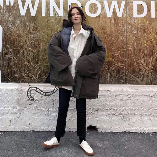 dark gray coat Woherb/пальто с хлопковой подкладкой, большие размеры, женская зимняя стеганая куртка Harajuku, Chaqueta Mujer, винтажная Корейская плотная парка более размера d - Цвет: dark gray coat