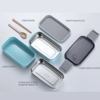 

Lunch Box Double Layers With Cutlery Leakproof Compartment Food Container Kids Bento Box School 304 Stainless Steel