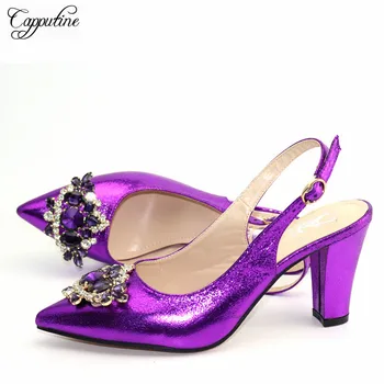 

Charming party shoes high heel pointed toe sandals with crystal stones for lady 9762-2 in purple, heel height 8cm