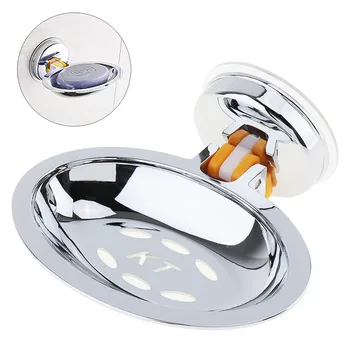 

Stainless Steel Strong Suction Round Shower Soap Holder Bracket Soap Box with Chrome Soap Dish for Bathroom