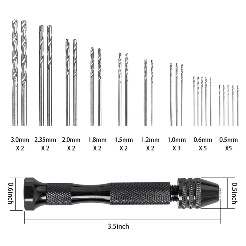 Набор ручных сверл, 25 прецизионных игл ручных сверл(0,5-3 мм) и дерева, ювелирных изделий, пластмасс, рукоделия гравировки, Diy бурения, E