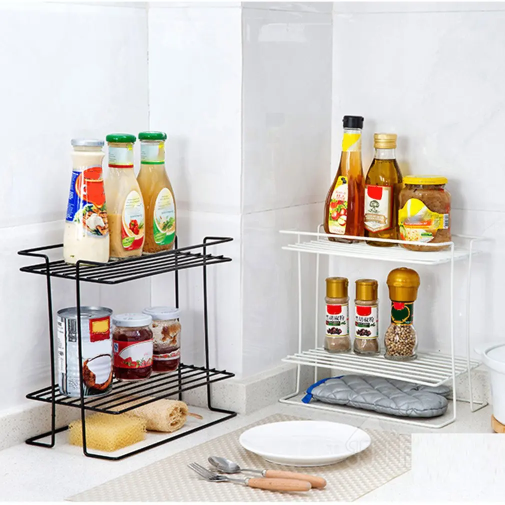 

Kitchen Double-sided Countertop Wrought Iron Spice Rack Condiment Storage Rack Kitchen Supplies Rack Home Floor Rack