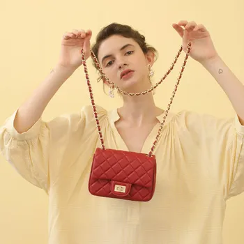 

Women's bag leather Lingge chain bag women's bag 2019 new black small fragrant Single Shoulder Messenger Bag women's bag