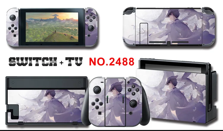 1set New Cute Anime Full Body Sticker for NS Switch Protective Cover Skin Colorful Art for Game Console Joy-Con Controller Decor