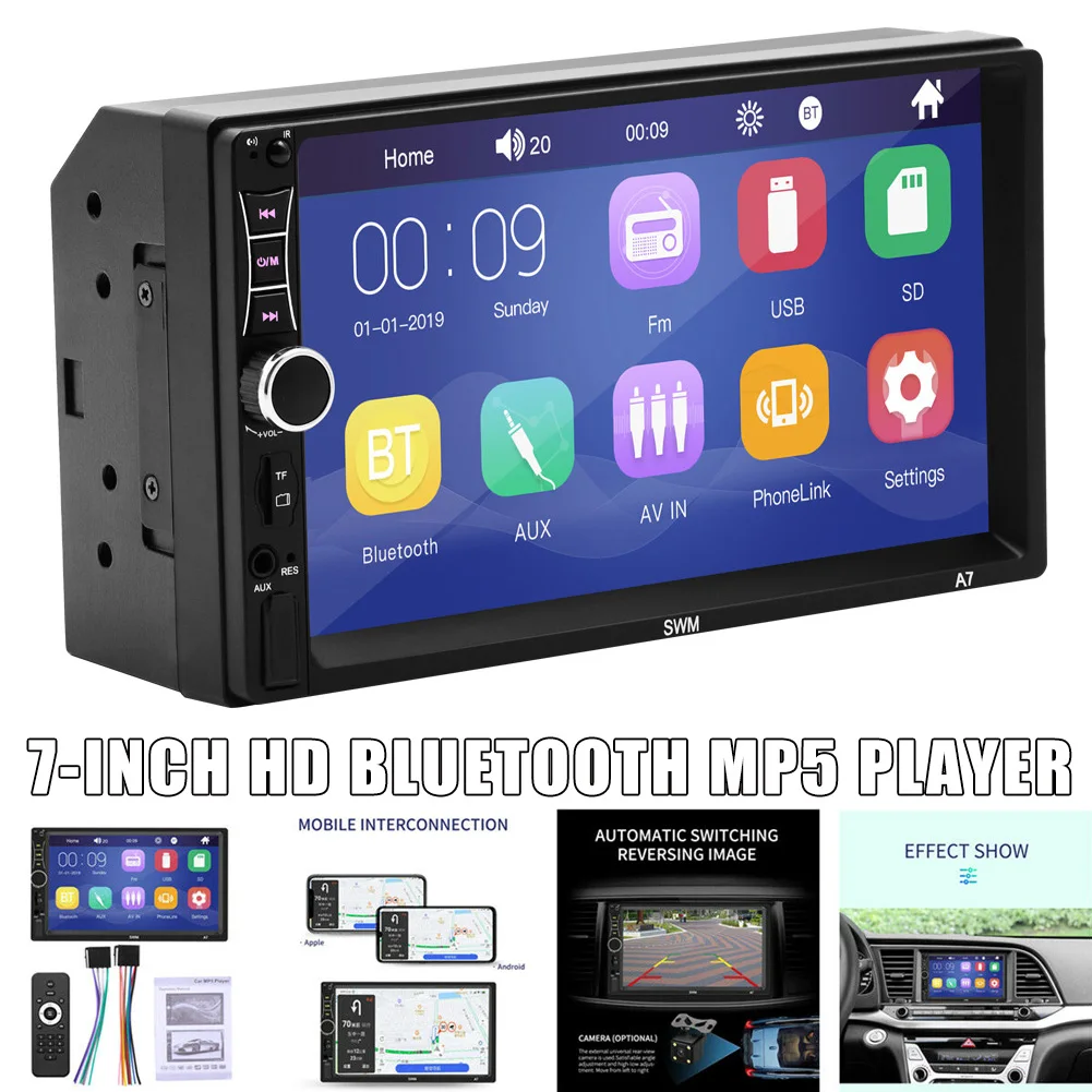 

7in Car MP5 Player Bluetooth Stereo USB AUX FM Touching Screen Remote Control Radio JLRJ88