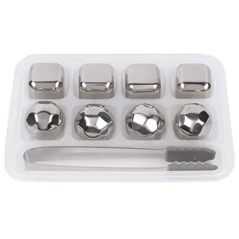 

Whiskey Stones - Set of 8 Stainless Steel Whiskey ice-cubes and Diamonds with Freezing Storage Tray and Tongs Reusable Wine Chil