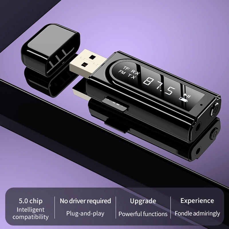 Bluetooth Receiver Transmitter BT5 0 FM Modulator Card Reader 3 5mm AUX Adapter for Headphones Speakers Handsfree Kit
