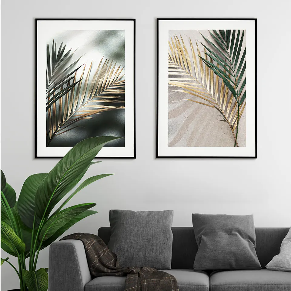 Golden Leaves Poster Nordic Canvas Painting Fashion Palm Wall Art Pictures For Living Room Modern Decorative Prins On The Wall