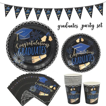 

Graduation Theme Party Decoration Congratulations Graduates Disposable Tableware Paper Cup Plate Napkins Banners Party Supplies