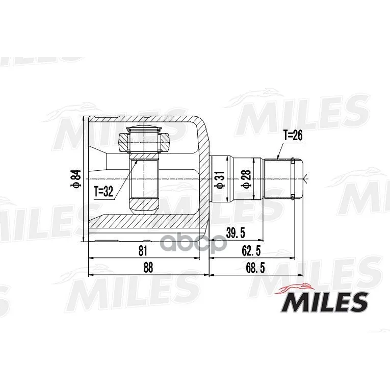 Шрус Audi A3 Ii/Skoda/Vw Golf V-Vi/Passat Vi 1.6-2.0 03- Внутр. Miles Ga10010 Miles арт. GA10010