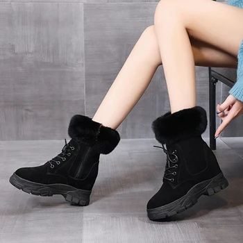 

Brand New Leisure Keep Warm Plush Fur Inner High Heels Casual Russia Winter Snow Boot Women Shoes Boots Footwear