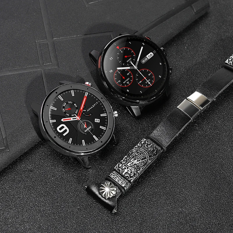 18 мм 20 22 кожаный ремешок для Amazfit Bip GTS GTR Stratos 3 Pace samsung galaxy watch Gear S3