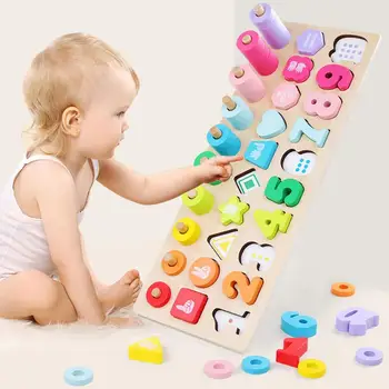 

DishyKooker Toddler Preschool Kids Large Size Wooden Math Math Blocks Sorting Puzzles Set Learning Toy