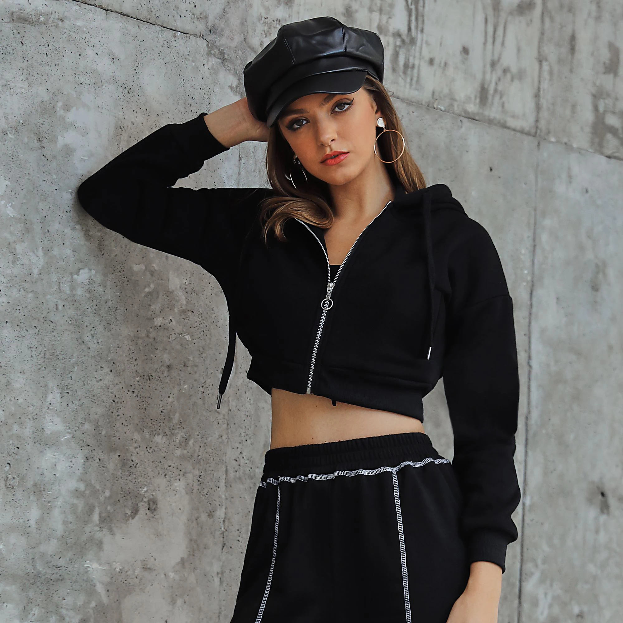 Women coat short Sweatshirts 2019 Autumn Winter Long Sleeve Pocket zipper Casual | Женская одежда