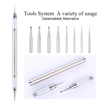 

Nail Dotting Pen Double-ended 8 Sizes Dismountable Silver Metal Dot Flower Pencil Nagel Kunst Manicuring Nail Art Tool Set