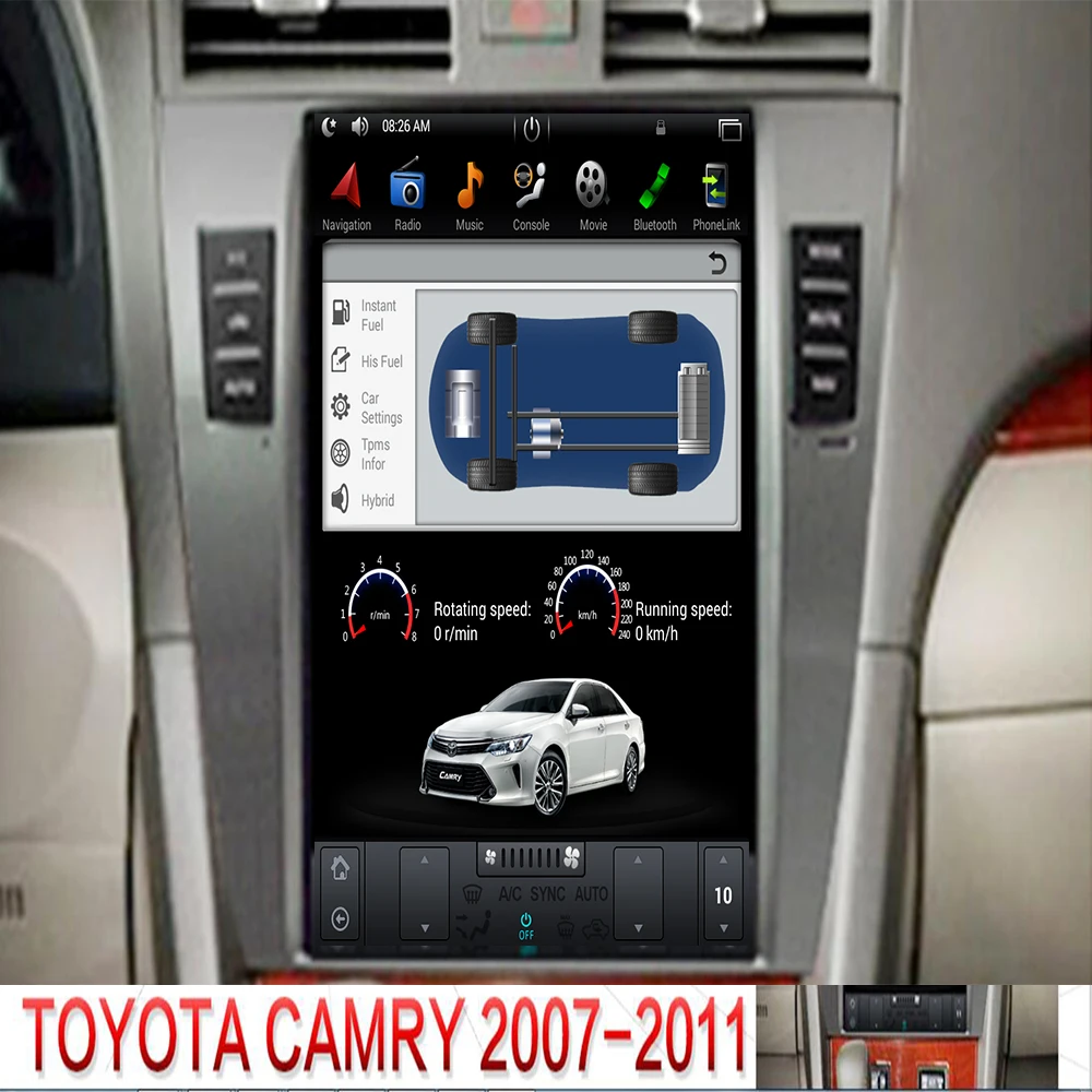 10,4 дюймов Android9.0 Tesla стиль Автомобильный gps навигация для TOYOTA CAMRY 2007-2011 стерео Мультимедиа нет DVD кассетный плеер откатный блок