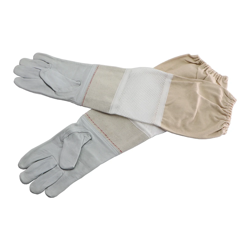 Beekeeping Gloves Protective Long Sleeves Ventilated Breathable White Mesh Sheepskin And Cloth For Apiculture Beekeeper Glove