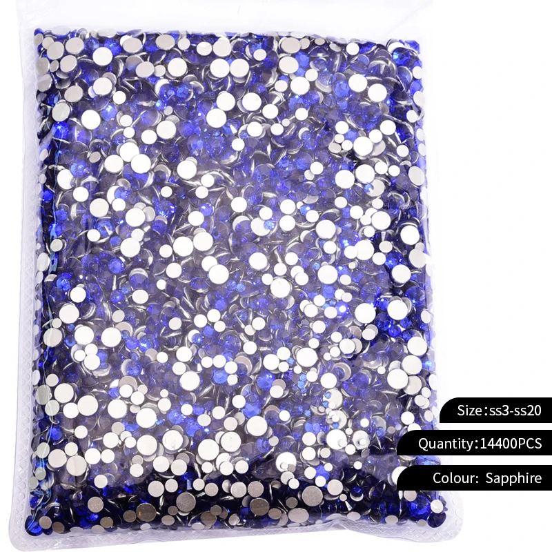 14400pcs ss3-ss20 Big Package Bulk Wholesale Non Hot Fix Rhinestones Flat Back Crystal Strass Glitters Stone for 3D Nail Garment 
