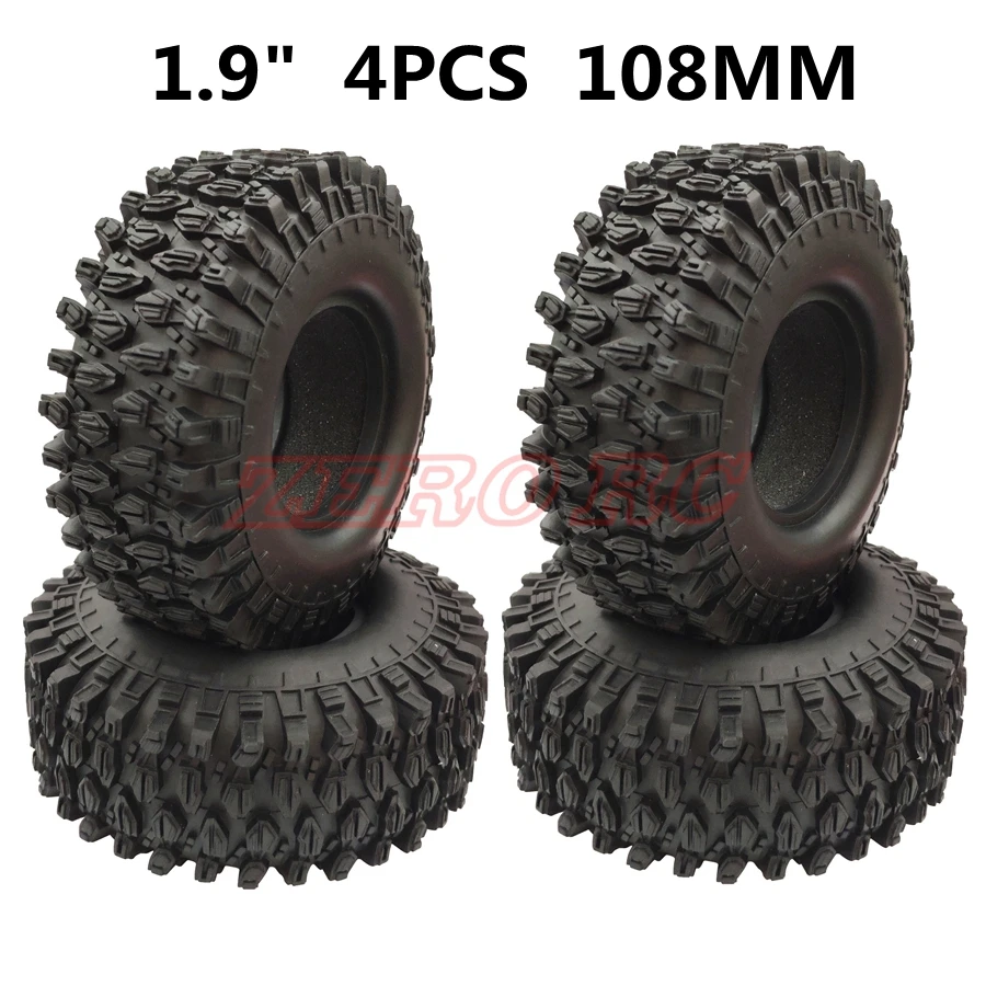 

4Pcs RC 1/10 ROCK CRAWLER CAR 1.9" TIRES SOFT 108mm TYRE WITH FOAMS FOR AXIAL SCX10 Jeep Wrangler 90046 TRX-4 1.9Inch WHEEL