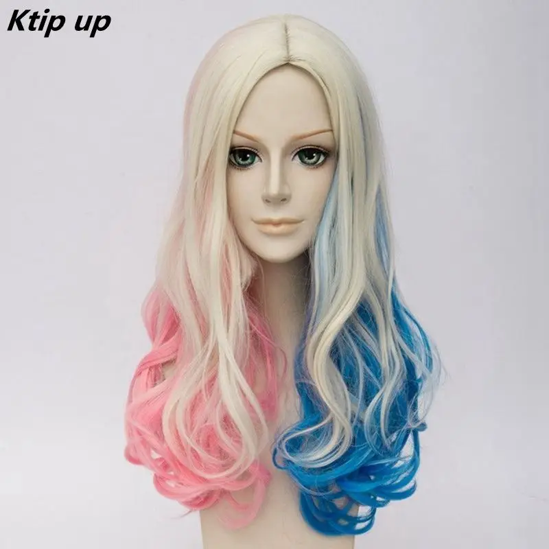 

Ktip Up Harleen Quinzel Suicide Squad Harley Quinn Wig Long Central Parting Ombre Heat Resistant Synthetic Hair Cosplay Wigs