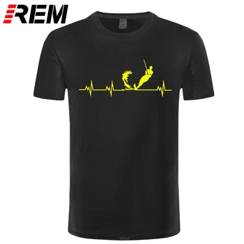

REM Men T-shirt Wakeboard T Shirts Short Sleeve Cotton Wakeboard Heartbeat T Shirt Fashion Men Clothing